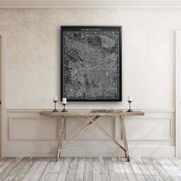 Vintage Portland Oregon Map Art Print Black & White City - thumbnail 1