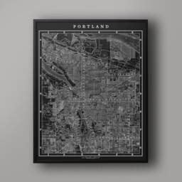 Vintage Portland Oregon Map Art Print Black & White City - thumbnail 3