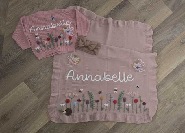 Personalised Baby Blanket & Knit Cardigan Jumper Set, Wildflower, Fairies - image 1