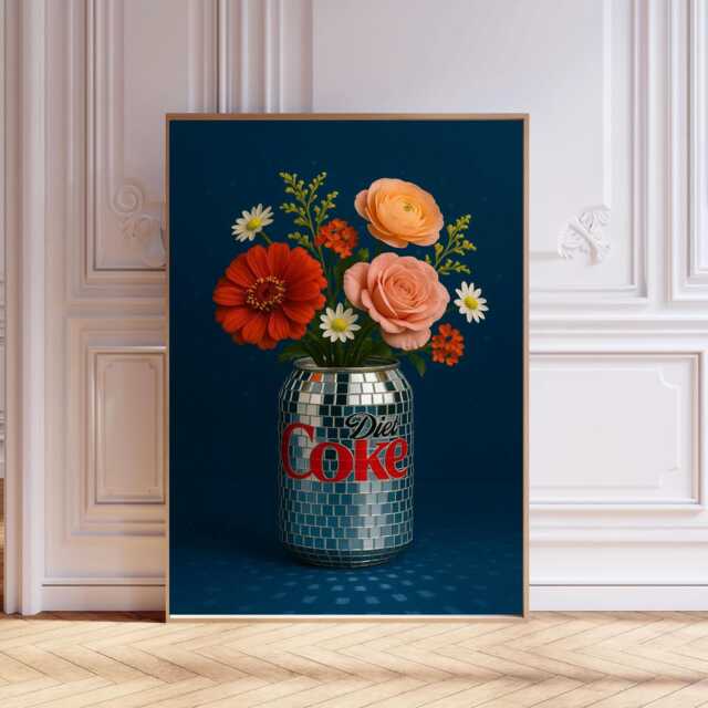 Disco Ball Diet Coke Can Print Retro Pop Art Floral Wall Decor