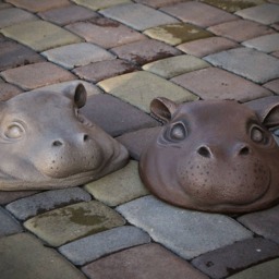 Garden Sculpture Hippopotamus Outdoor Head Of Animal Art Cute Hippo Decoration Cement Statue - thumbnail 2