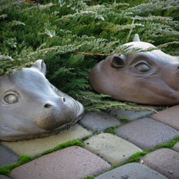 Garden Sculpture Hippopotamus Outdoor Head Of Animal Art Cute Hippo Decoration Cement Statue - thumbnail 3