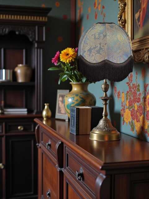 Blue Paisley Fabric Dome Lampshade With Black Fringe Handmade in The UK For Table & Floor Standard Lamp Shades, Ceiling Lights - image 1