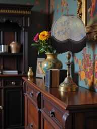 Blue Paisley Fabric Dome Lampshade With Black Fringe Handmade in The UK For Table & Floor Standard Lamp Shades, Ceiling Lights - thumbnail 1