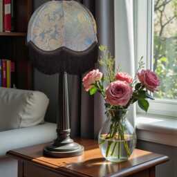 Blue Paisley Fabric Dome Lampshade With Black Fringe Handmade in The UK For Table & Floor Standard Lamp Shades, Ceiling Lights - thumbnail 3