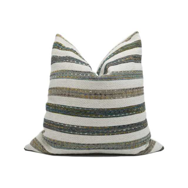 Clarke & - Elias Kingfisher Rustic Woven Chenille Boucle Striped Cushion Cover Handmade Throw Pillow Designer Home D??cor - image 1