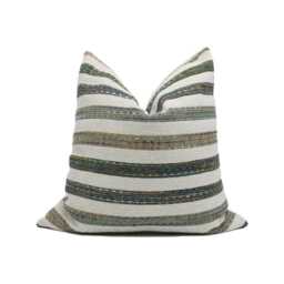 Clarke & - Elias Kingfisher Rustic Woven Chenille Boucle Striped Cushion Cover Handmade Throw Pillow Designer Home D??cor - thumbnail 1