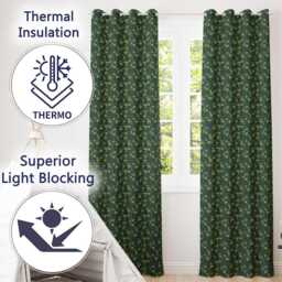 Green Square Tile Mosaic Abstract Seamless Pattern Readymade Eyelet Ring Top Thermal 100% Blackout Curtains - thumbnail 3