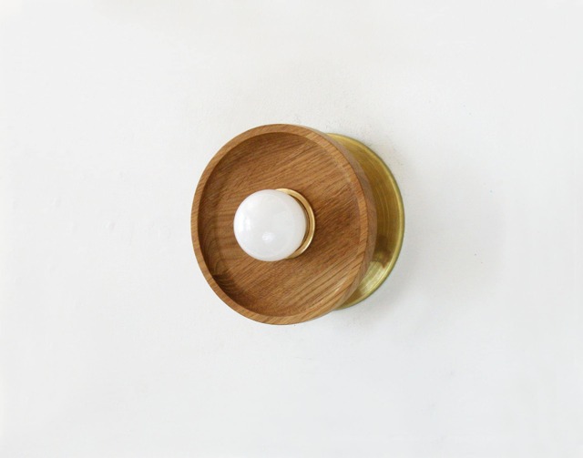 White Oak & Brass Minimalist Sconce Kitchen Wall Fixture Light Bedside Lamp Foyer Mud Room - image 1