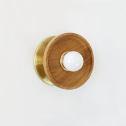 White Oak & Brass Minimalist Sconce Kitchen Wall Fixture Light Bedside Lamp Foyer Mud Room - thumbnail 2