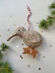 Handmade Felt Kiwi Bird Christmas Ornament New Zealand Gift - thumbnail 1