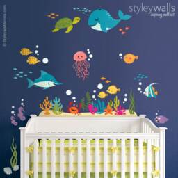 Under The Sea Wall Decal, Kids Bathroom Fishes Ocean Sticker, Life Aquarium Decal - thumbnail 4