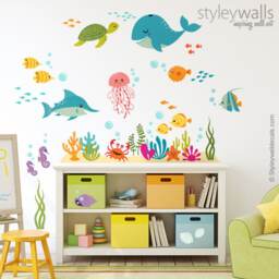 Under The Sea Wall Decal, Kids Bathroom Fishes Ocean Sticker, Life Aquarium Decal - thumbnail 3