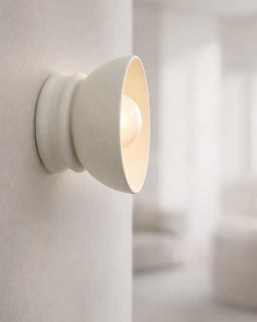 Small Pompeii - Ceramic Flush Mount Wall Sconce Handmade Minimalist Dome Light Fixture in Bone White - image 1