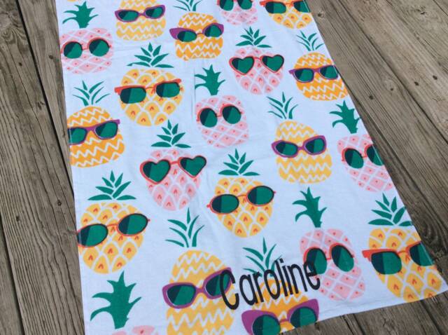 Pineapple Personalized Beach Towel, Monogrammed Gift For Girl, Spring Break Vacation Momento, Graduation Gift, Custom Pool Ocean Lake - image 1