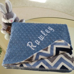 Personalized Baby Boy Minky Blanket, Denim Chevron, Shower Gift, Usa Handcrafted - thumbnail 2