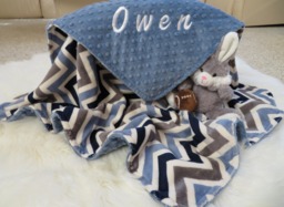 Personalized Baby Boy Minky Blanket, Denim Chevron, Shower Gift, Usa Handcrafted - thumbnail 1