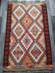 Afghan Rug, Handmade Artisan Turkish Navajo Geometric Wool Kilim Rug 134x82 cm - thumbnail 1