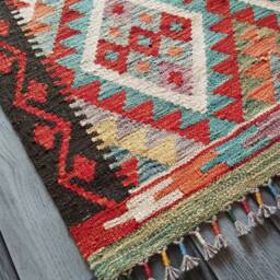 Afghan Rug, Handmade Artisan Turkish Navajo Geometric Wool Kilim Rug 134x82 cm - thumbnail 2