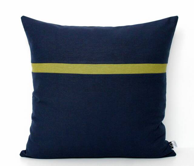 Navy Blue & Leaf Green - Customizable Stripe Color Colorblock Pillow Cover - All Sizes, Home Gifts For You - image 1