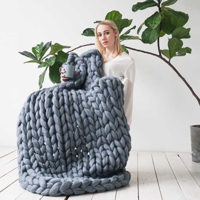 Chunky Knit Merino Wool Blanket Giant Handmade Throw, Boho Decor - image 1