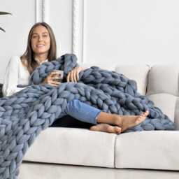 Chunky Knit Merino Wool Blanket Giant Handmade Throw, Boho Decor - thumbnail 2