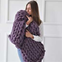 Chunky Knit Merino Wool Blanket Giant Handmade Throw, Boho Decor - thumbnail 4