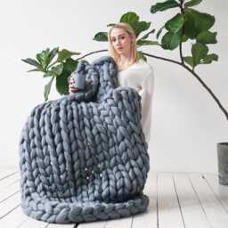 Chunky Knit Merino Wool Blanket Giant Handmade Throw, Boho Decor