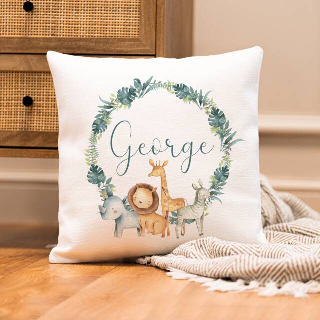 Personalised Jungle Cushion - Nursery Boy's Lion Baby Boy Gift - image 1