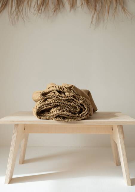 Linen Fitted Sheet in Almond, Washed Linen Bed Sheet, Queen King Sheets - image 1