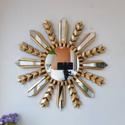 Peruvian Wheat Sun Mirror 50 cm Handmade Wall Decor - Carved Wood Round Artistic Statement For Living Room Bathroom - thumbnail 2