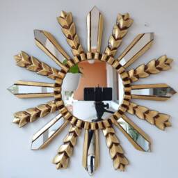 Peruvian Wheat Sun Mirror 50 cm Handmade Wall Decor - Carved Wood Round Artistic Statement For Living Room Bathroom