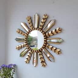 Peruvian Wheat Sun Mirror 50 cm Handmade Wall Decor - Carved Wood Round Artistic Statement For Living Room Bathroom - thumbnail 3