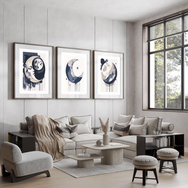 Neutral Abstract Art Prints, Modern Art, Beige/Blue Wall , Home Decor Set Of 3 A5, A4, A3 A3+ A2 A1 Sizes, Fast Delivery - image 1