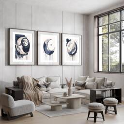 Neutral Abstract Art Prints, Modern Art, Beige/Blue Wall , Home Decor Set Of 3 A5, A4, A3 A3+ A2 A1 Sizes, Fast Delivery - thumbnail 1