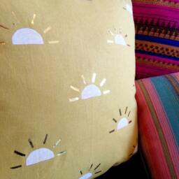 Mustard Yellow Linen Pillow Cover // Setting Sun Block Print Golden White Gold Decorative Throw Cushion Bedding Accent Ochre - thumbnail 4