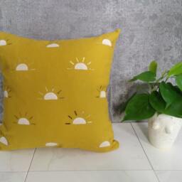 Mustard Yellow Linen Pillow Cover // Setting Sun Block Print Golden White Gold Decorative Throw Cushion Bedding Accent Ochre - thumbnail 2
