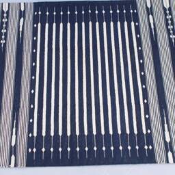 8x10 Dark Navy Blue Stripes Cotton Rug Dhurrie - Room Size - thumbnail 2