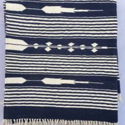8x10 Dark Navy Blue Stripes Cotton Rug Dhurrie - Room Size - thumbnail 4