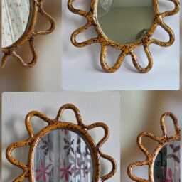 Handmade Ceramic Mirror Brown Glazed Round Wall Decor - thumbnail 3