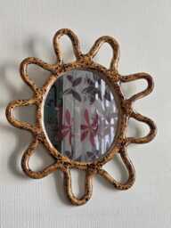 Handmade Ceramic Mirror Brown Glazed Round Wall Decor