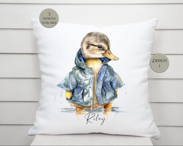 Personalised Raincoat Duck Cushion - Home D??cor Scatter Pillow For Duckling Lovers - image 1