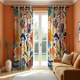 Tropical Leaf Curtains, Vibrant Botanical Abstract Print Drapes, Custom Made Window Panels For Living Room Or Bedroom