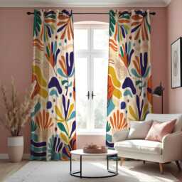 Tropical Leaf Curtains, Vibrant Botanical Abstract Print Drapes, Custom Made Window Panels For Living Room Or Bedroom - thumbnail 3