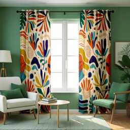 Tropical Leaf Curtains, Vibrant Botanical Abstract Print Drapes, Custom Made Window Panels For Living Room Or Bedroom - thumbnail 2