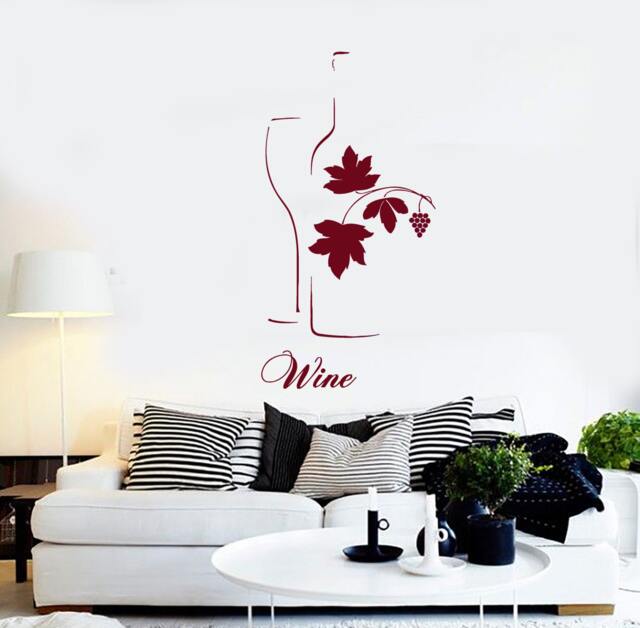 Wall Vinyl Decal Wine Quote Bottle Glass Sketch Winery Grapes Decor Restaurant Kitchen Home - #1224Dz - image 1