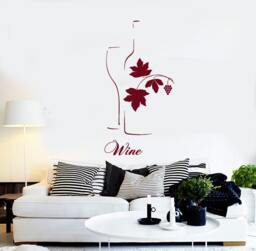 Wall Vinyl Decal Wine Quote Bottle Glass Sketch Winery Grapes Decor Restaurant Kitchen Home - #1224Dz