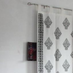Hand Block Printed Cotton Tab Top Curtains, Loop Curtains, Boho , Bohemian Print, Monochrome - thumbnail 2