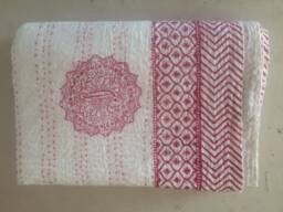 Handmade Red Floral Kantha Quilt Lightweight Cotton Bedspread - thumbnail 1