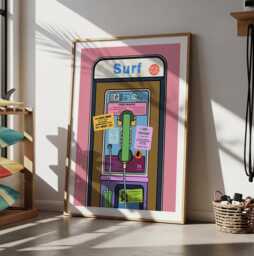 Surf Phone Booth Art Print, Retro Los Angeles Illustration - thumbnail 1